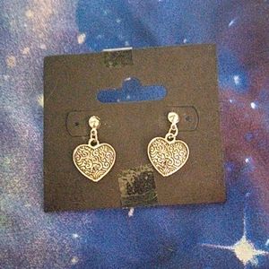 Silver plated stud dangle heart earrings